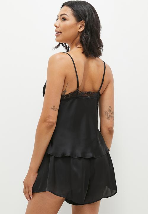 edit - satin lace inset set -  black