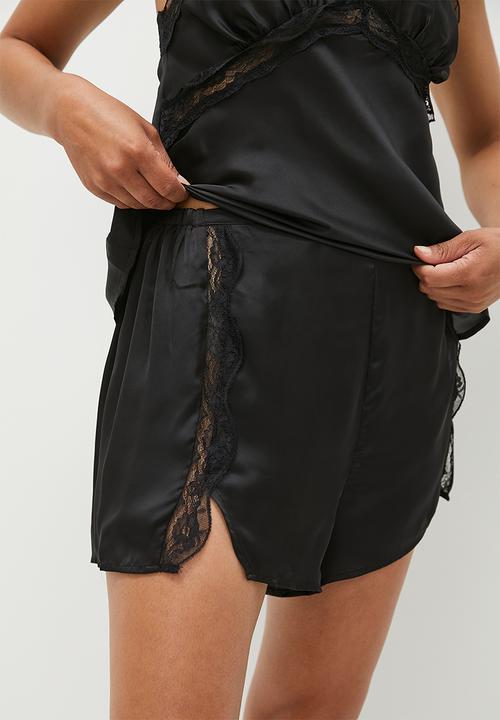 edit - satin lace inset set -  black