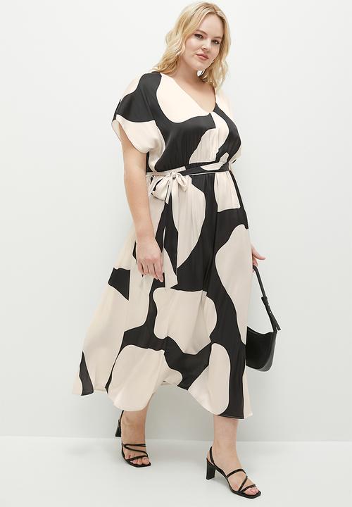 edit - Grown on sleeve midi dress - black & white