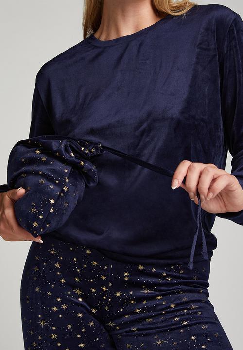 Hunkemoller - PJ set velours stardust - navy blue