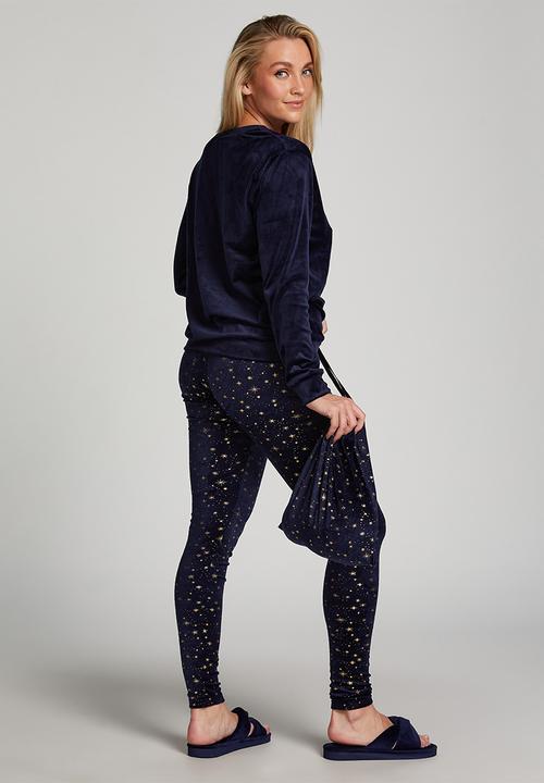 Hunkemoller - PJ set velours stardust - navy blue