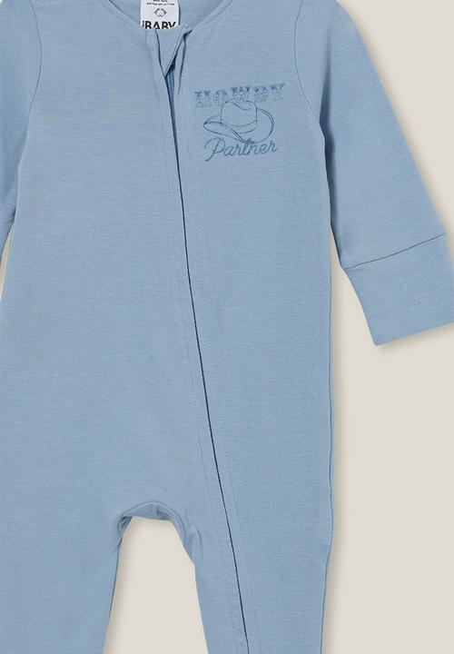 Cotton On - The long sleeve zip romper - dusty blue/howdy partner