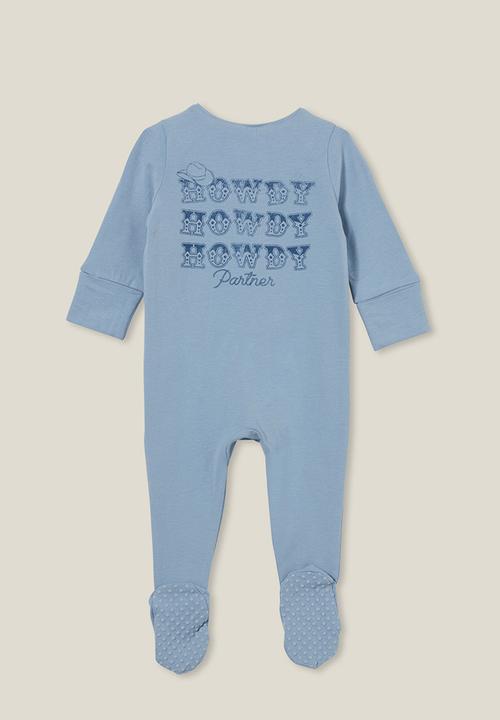 Cotton On - The long sleeve zip romper - dusty blue/howdy partner