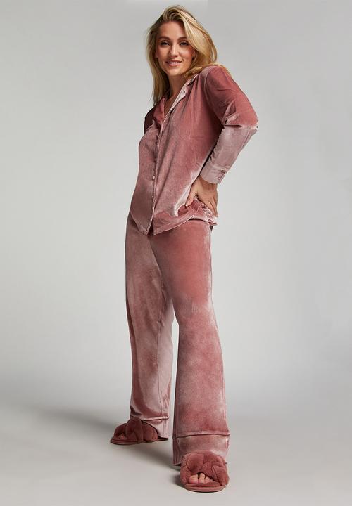 Hunkemoller - Pant Shiny Velours Piping - Rose Brown