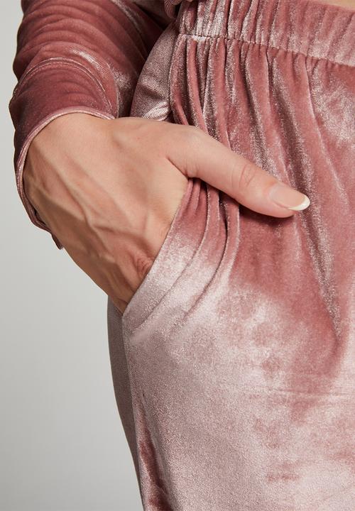Hunkemoller - Pant Shiny Velours Piping - Rose Brown