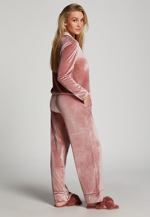 Hunkemoller - Pant Shiny Velours Piping - Rose Brown
