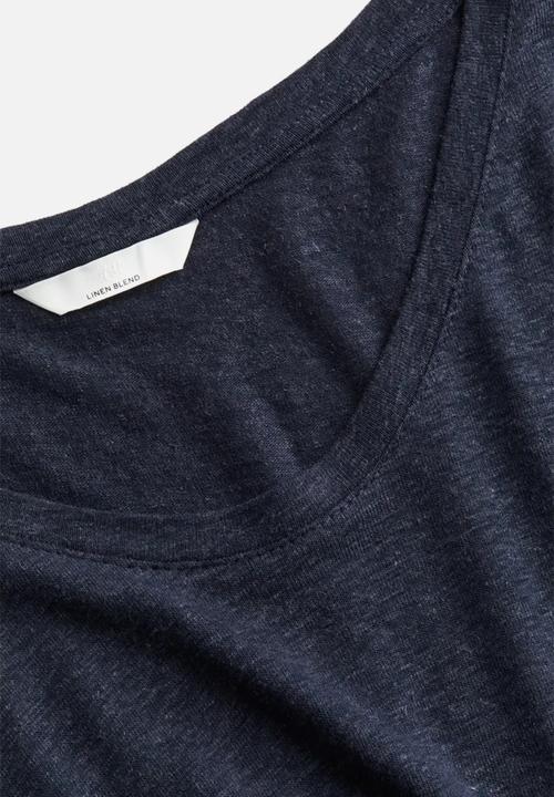 H&M - Linen-blend T-shirt - dark blue