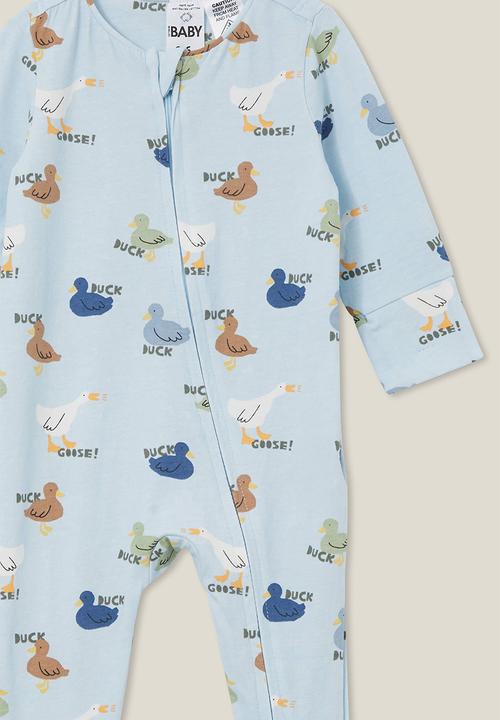 Cotton On - Bundle the long sleeve zip romper/square bib - frosty blue/duck duck goose