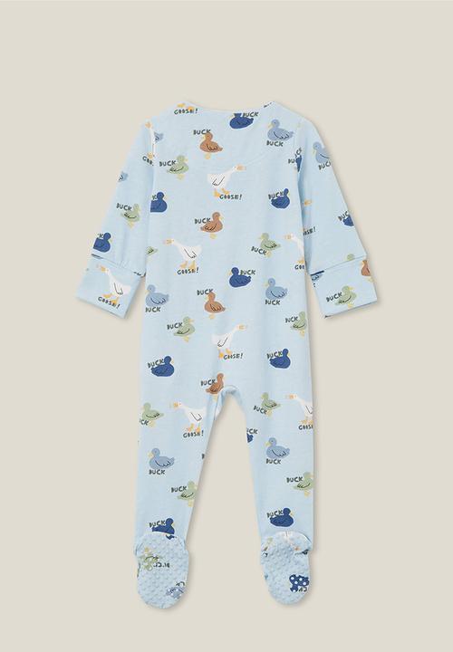 Cotton On - Bundle the long sleeve zip romper/square bib - frosty blue/duck duck goose