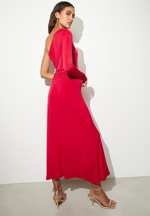 VELVET - Asymmetric side cut out column dress - red
