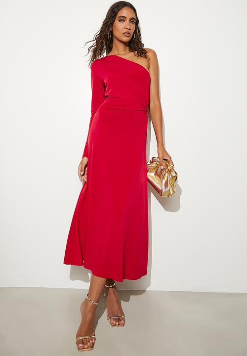 VELVET - Asymmetric side cut out column dress - red