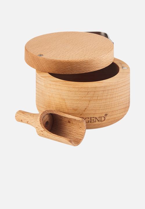 Legend - Premium Beechwood Salt Cellar & Spoon - Natural 