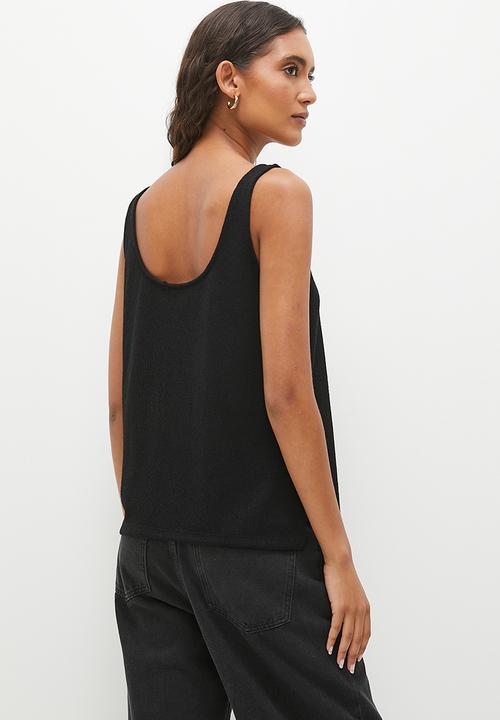 H&M - Slit-hem knitted vest top - black
