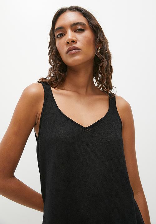 H&M - Slit-hem knitted vest top - black