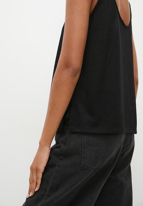 H&M - Slit-hem knitted vest top - black