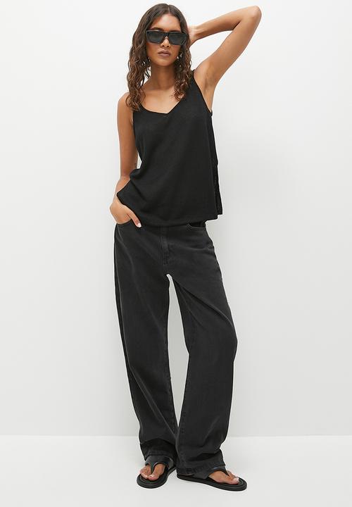 H&M - Slit-hem knitted vest top - black