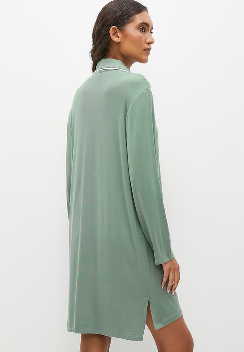Superbalist - Knit button down sleep shirt - sage