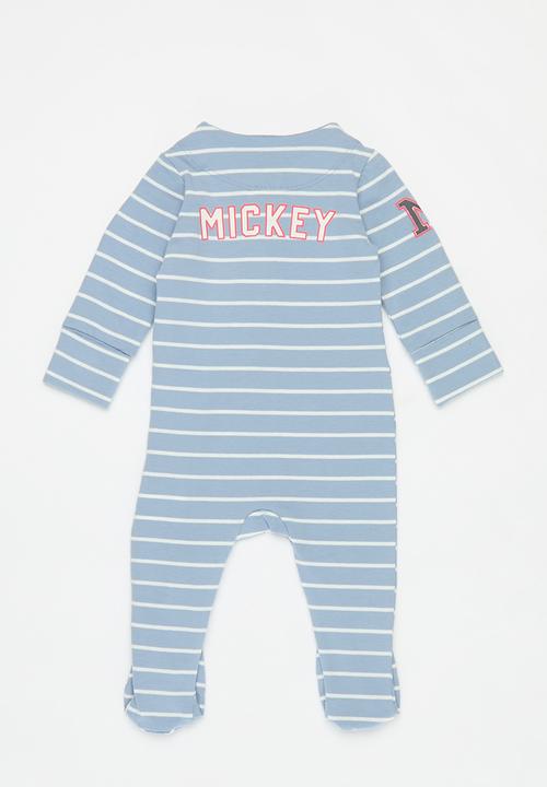 Cotton On - The long sleeve zip romper- lcn - lcn dis dusty blue/vanilla mickey badge