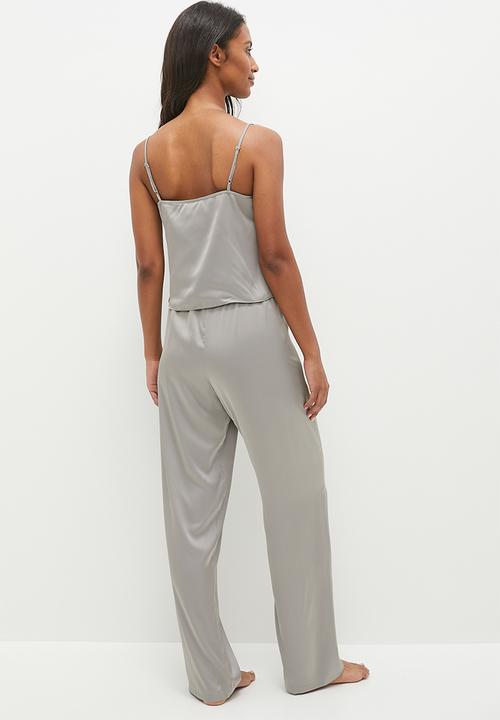 edit - Lace trim cami & pants set - dark silver
