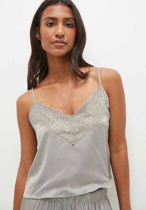 edit - Lace trim cami & pants set - dark silver