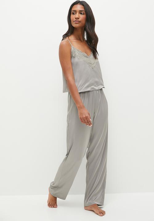 edit - Lace trim cami & pants set - dark silver