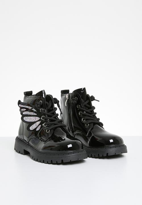 Pop Candy - Butterfly décor ankle boot - black