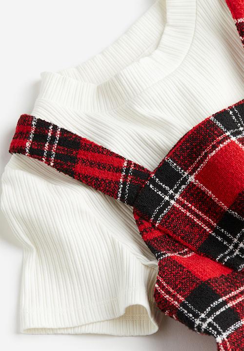 H&M - 2-piece pinafore dress set - red checked