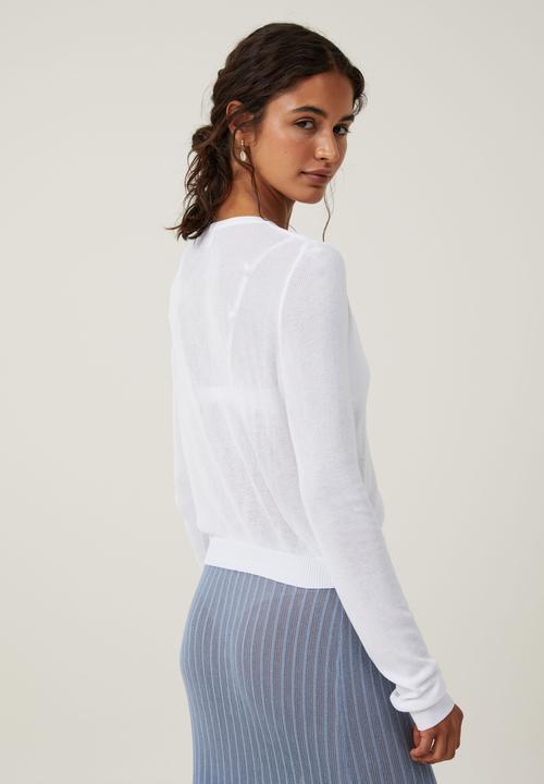 Cotton On - Sheer Knit Crew Cardigan - White