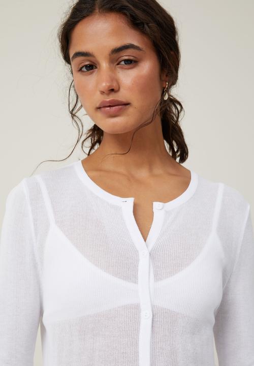 Cotton On - Sheer Knit Crew Cardigan - White