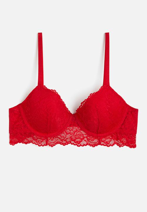 H&M - Padded underwired lace bra - red