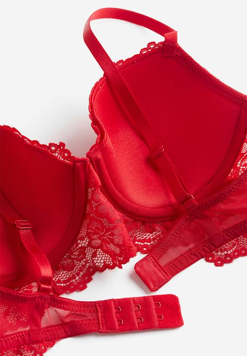 H&M - Padded underwired lace bra - red