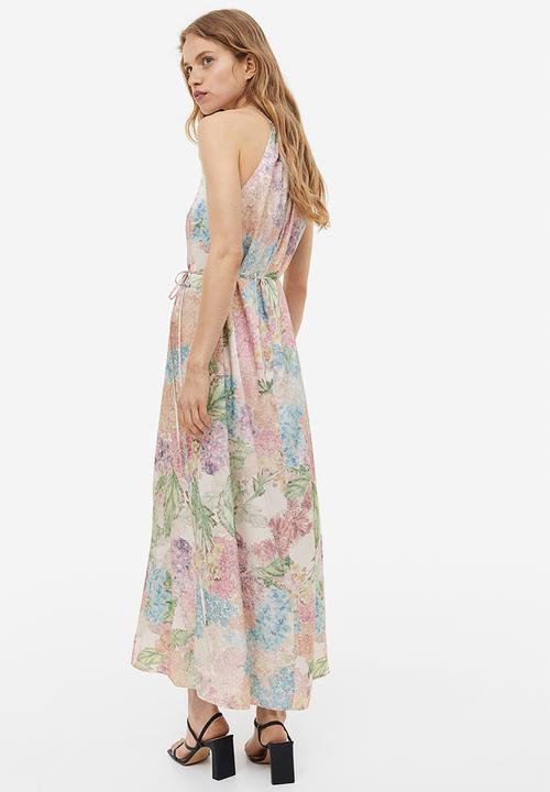 H&M - Long satin dress - light beige floral