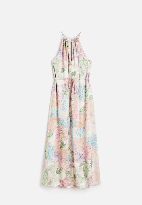 H&M - Long satin dress - light beige floral
