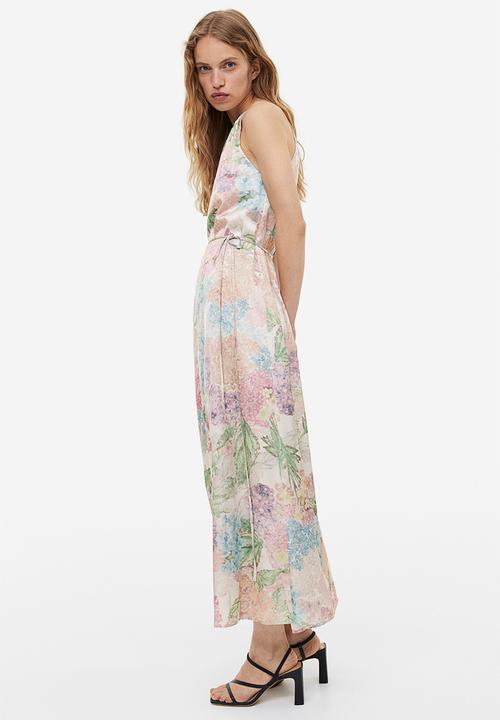 H&M - Long satin dress - light beige floral