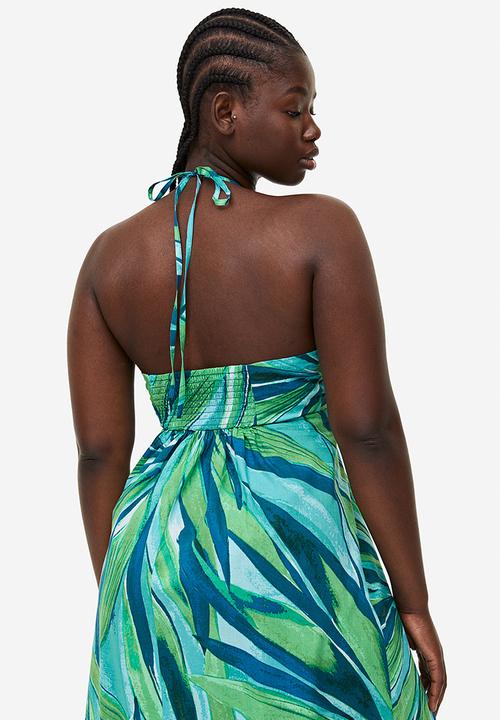 H&M - Cotton halterneck dress - turquoise patterned 