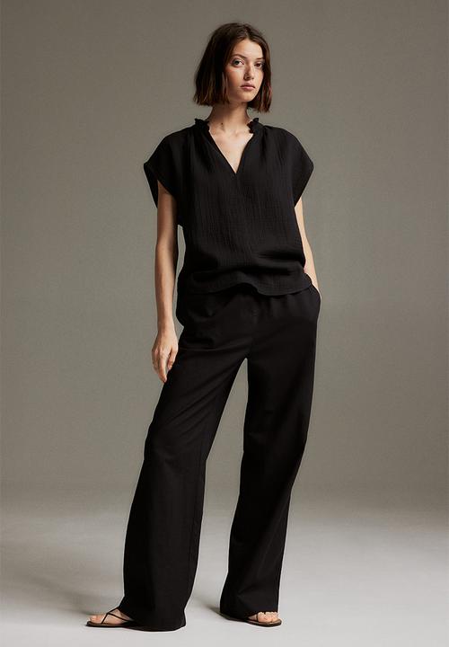 H&M - Linen-blend pull-on trousers - black