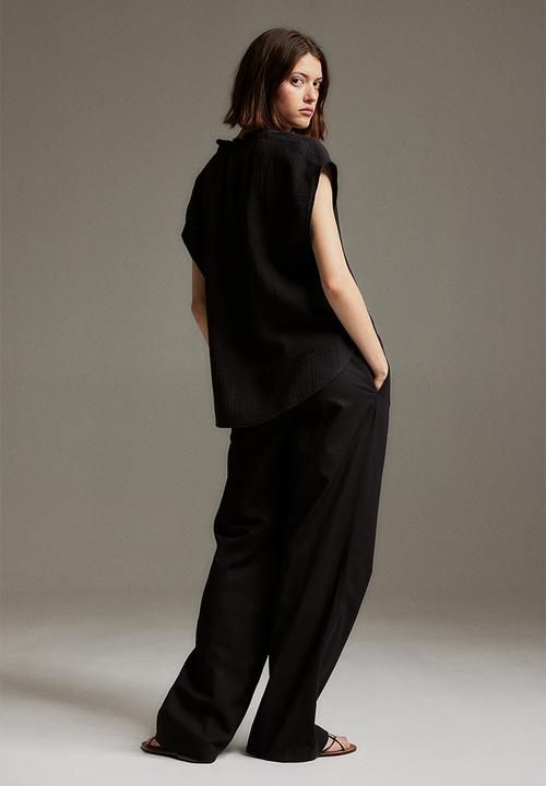 H&M - Linen-blend pull-on trousers - black