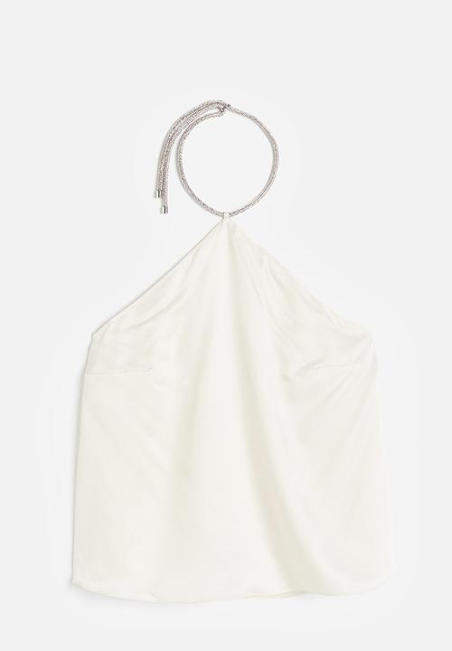 H&M - Rhinestone-strap halterneck top - cream