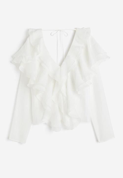 H&M - Lyocell-blend flounced blouse - white