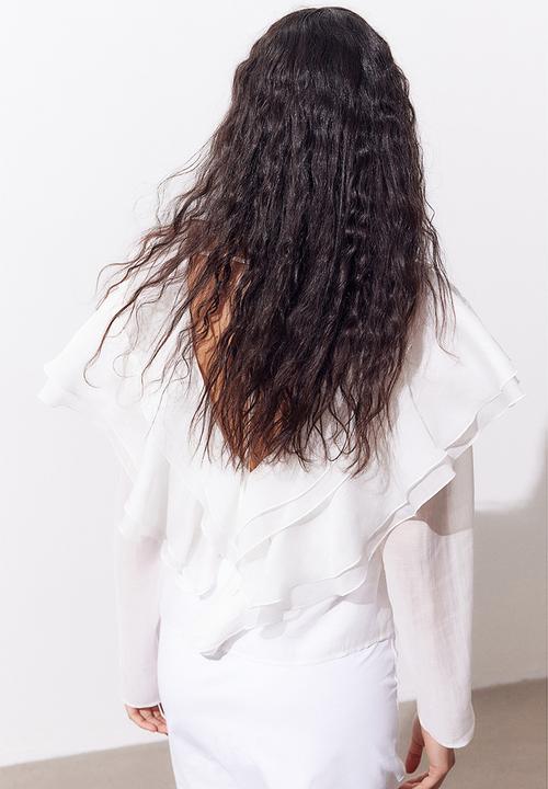 H&M - Lyocell-blend flounced blouse - white