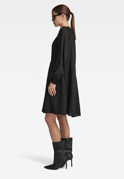 G-STAR - Short flared dress long sleeve wmn - dk black