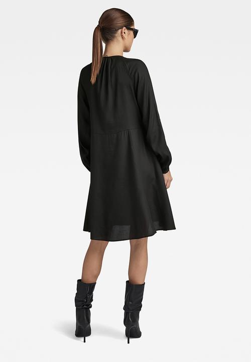 G-STAR - Short flared dress long sleeve wmn - dk black