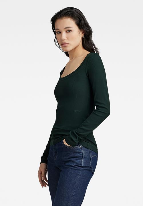 G-STAR - Slim rib scoop t long sleeve wmn - laub