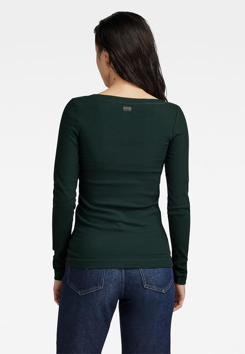 G-STAR - Slim rib scoop t long sleeve wmn - laub