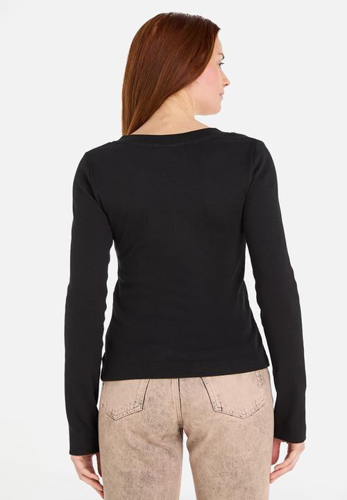 Calvin Klein - Rib v-neck monologo long sleeve - ck black