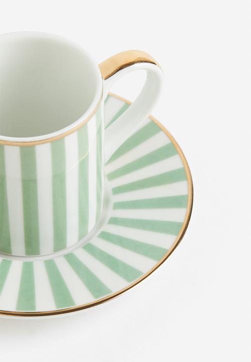 H&M - Espresso cup and saucer - light green/striped