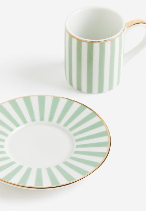 H&M - Espresso cup and saucer - light green/striped