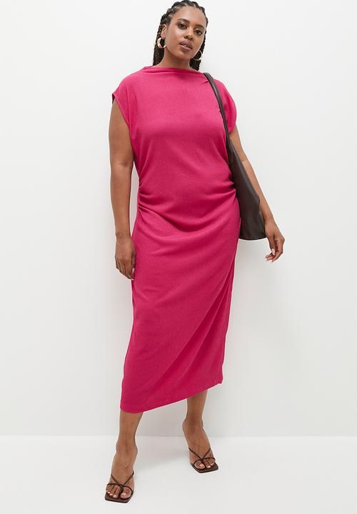 Superbalist - Extended sleeve texture midi dress - dark fuchsia