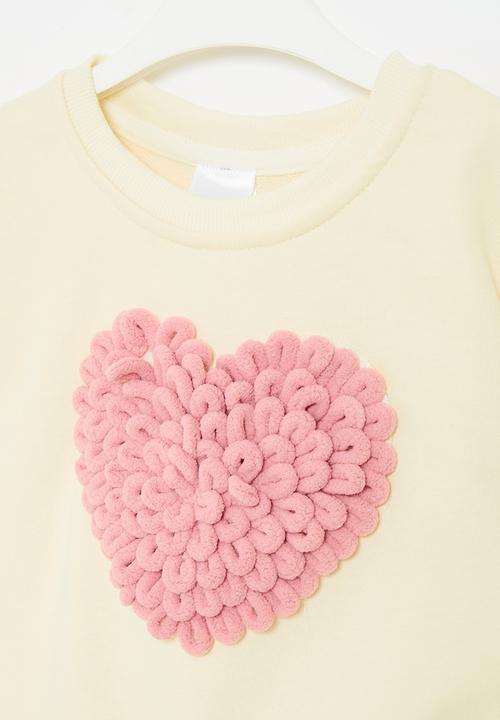 Pop Candy - Heart print sweat top - white & pink