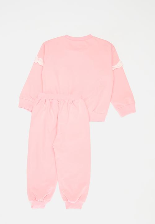 Pop Candy - Frill heart décor tracksuit set - pink